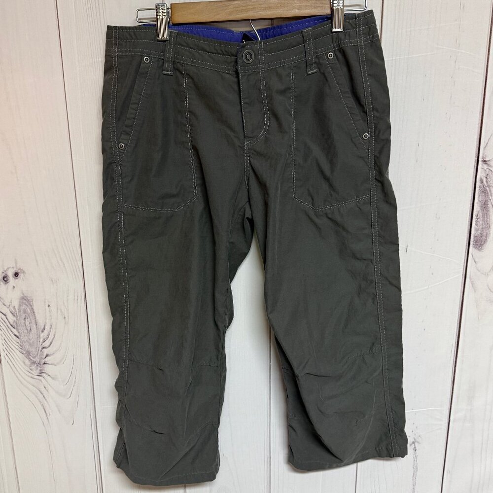 KÜHL Kendra Kapri Pants Women‎ 8 Koal Gray Embroidered Stretch Hiking EUC